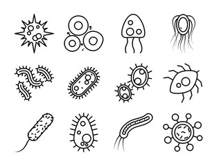 bacterias icon set, line style