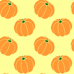 Seamless pattern of orange pumpkins. Background and texture. Symbol autumn, crop, fruitful year, thanksgiving day. Hand drawn vector EPS10 flat illustration, isolated