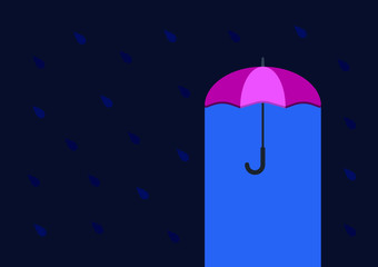umbrella in rain with copy space in flat color style - 371248527