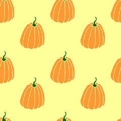 Seamless pattern of orange pumpkins. Background and texture. Symbol autumn, crop, fruitful year, thanksgiving day. Hand drawn vector EPS10 flat illustration, isolated