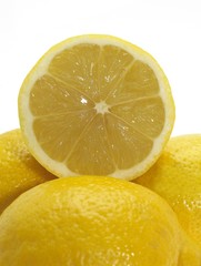 Yellow Lemons, citrus limonum against White Background