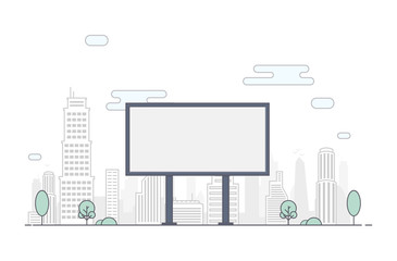 Billboard on the background of the city. Flat Line Outline Stroke Illustration.