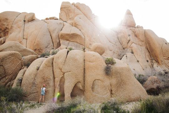 Girl exploring rocks in Joshua Tree