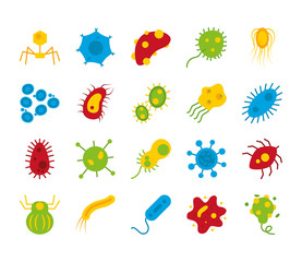 icon set of virus and bacterias shapes, flat style