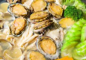 Fototapeta na wymiar fresh seafood hot pot in boil soup