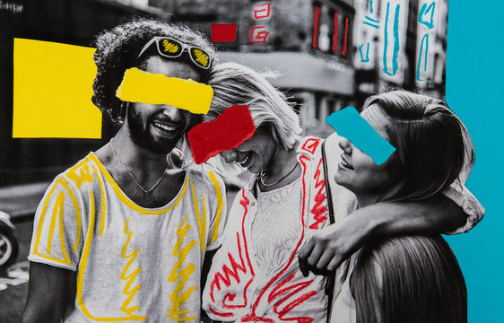 Three anonymous friends creative collage