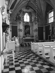 The castle. Interior Artistic look in black and white.