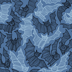 Bats Halloween vector seamless pattern design hand-drawn doodle style - fabric, wrapping, textile, wallpaper, apparel design.