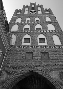 Sightseeing tourism on Bartoszyce, Poland. Artistic look in black and white.