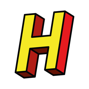 3d h letter design, lettering typography retro and comic theme Vector illustration