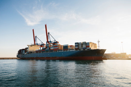 Cargo boat in Malaga port, Spain