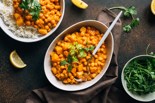 Creamy vegan chickpea curry with basmati rice