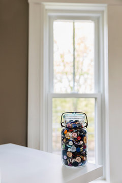 Button Assortment on desk in Craft room