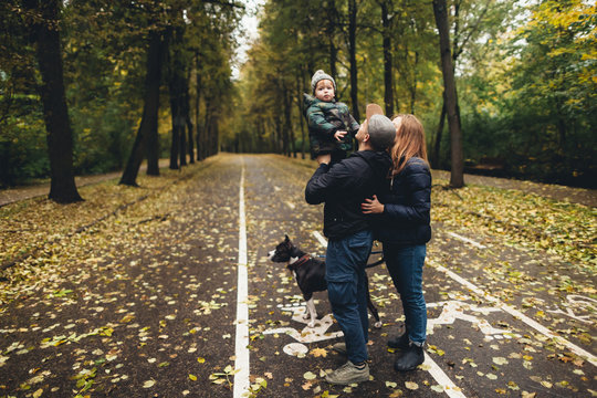 Young family and dog