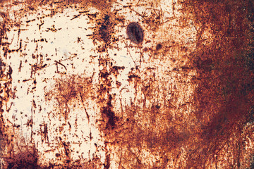 Creative bright metallic background. Flat background texture of dirty rusty metal. Bright rusty spots as the main background for a vintage scratched design