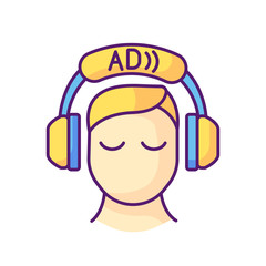 Audio description RGB color icon. Video description. Narration. Providing additional information. Audio described TV programmes. Disabled people accessible devices. Isolated vector illustration