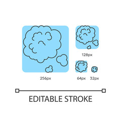 Dust in air turquoise linear icons set. Environment contamination, ecology pollution. Dusty cloud. Thin line customizable 256, 128, 64 and 32 px vector illustrations. Contour symbols. Editable stroke