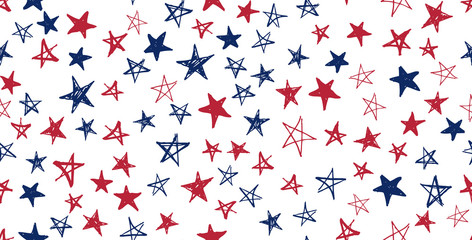 Independence Day USA. Presidents day. Hand drawn illustration. Stars grunge.	