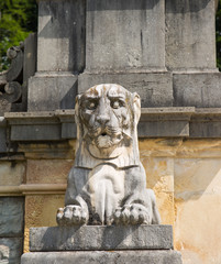 Fototapeta na wymiar Beautiful park with marble statues in Peles castle, Sinaia, Romania