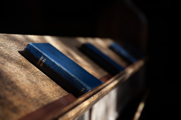 Book of Common Prayer on a shelf ready for the service.
