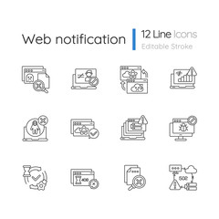 Fototapeta na wymiar Web notifications linear icons set. Different HTTP status codes customizable thin line contour symbols. Internet websites responses. Isolated vector outline illustrations. Editable stroke