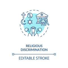 Religious discrimination concept icon. Mistreatment based on religion idea thin line illustration. Desegregation. Human rights. Vector isolated outline RGB color drawing. Editable stroke