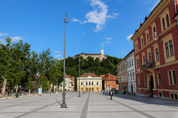 The park at Congress Square in the center of Ljubljana on a summers day