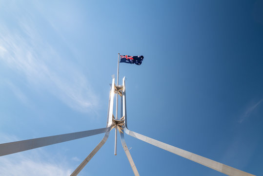 Australian National Flag above Parliament House in the Nation's capital, Canberra