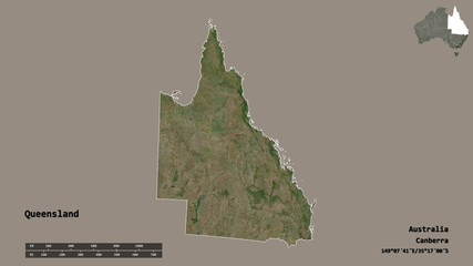 Queensland, state of Australia, zoomed. Satellite
