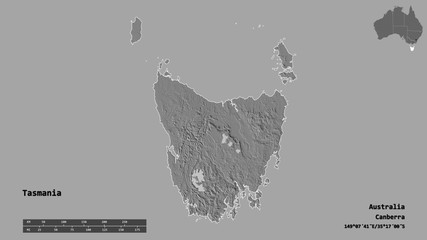 Obraz premium Tasmania, state of Australia, zoomed. Bilevel