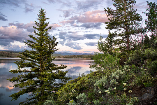 Sunset at Willow Creek Reservoir, near Granby Colorado  