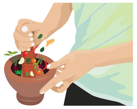 isolated speces and mortar equipment on white background vector design