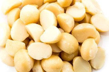 Close-up of delicious Macadamias on a white dish