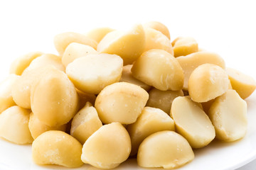 Close-up of delicious Macadamias on a white dish