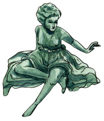 Hand drawn watercolor green lady statue. Illustration with clipping path © Kind Illustration