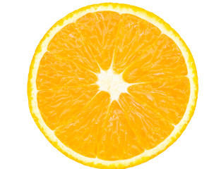 slice of fresh Sunkist orange that was cut in half isolated on white background