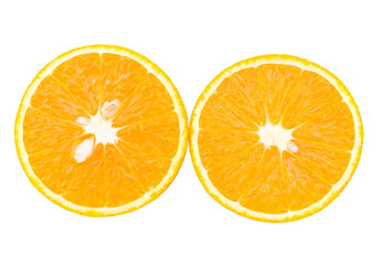 slice of fresh Sunkist orange that was cut in half isolated on white background