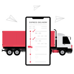 Logistic business feature a phone with delivery timeline and red truck