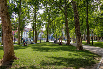 The park at Congress Square in the center of Ljubljana on a summer day, Slovenia