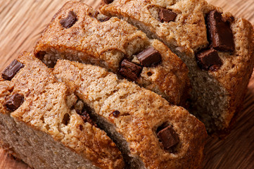 Chocolate cake with pieces of chocolate. Homemade cake
