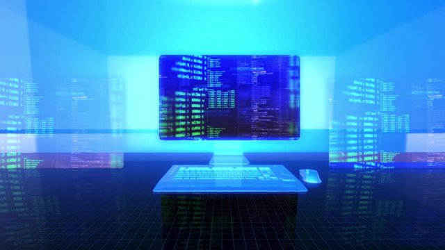 Global Computer Network. Software source code and program data in the virtual space, Grid Background With Computer Code
