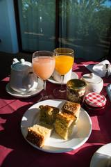 Full organic breakfast on a terrace