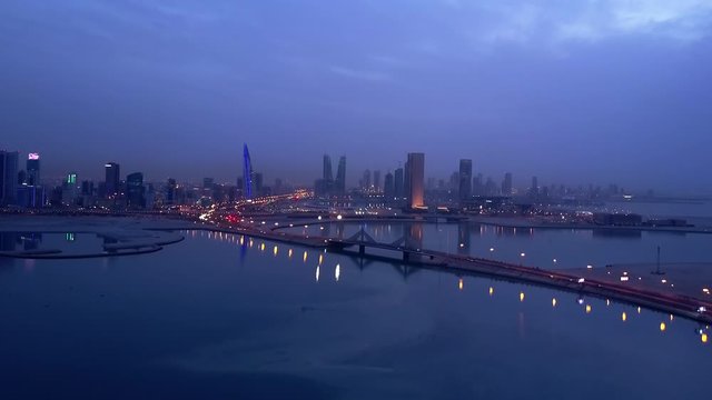 Blue hour Aerial view of Manama, Bahrain skyline