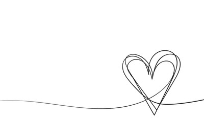 One line drawing heart, Hand drawn vector minimalist illustration of love concept