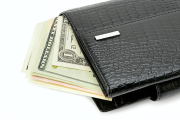 Dollars in the wallet isolated on white.