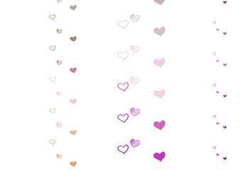 Light Pink, Green vector pattern with colorful hearts.