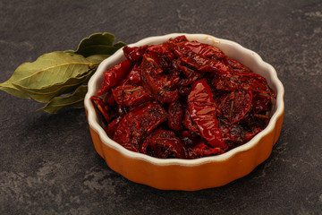 Dry tomato heap in the bowl