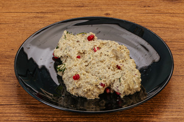 Vagan dietary cusine - mutabal with granet seeds