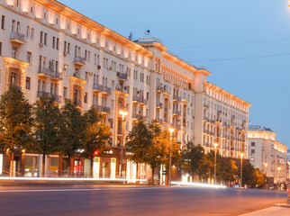 Fototapeta na wymiar Moscow, Russia - Aug 5, 2020: Tverskaya street in evening