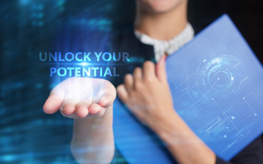 Business, Technology, Internet and network concept. Young businessman working on a virtual screen...